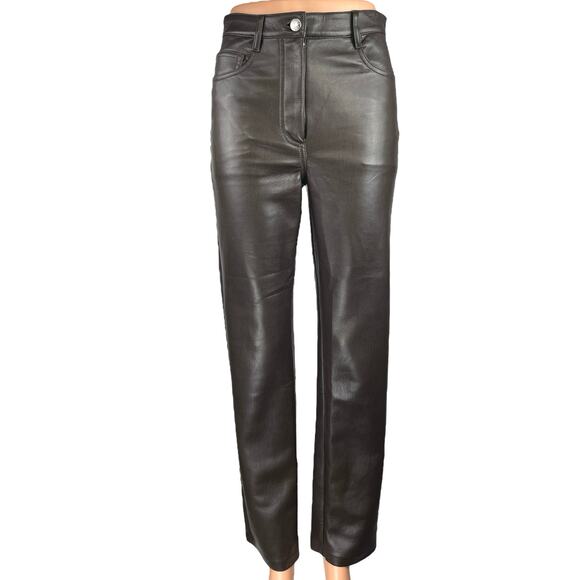 Aritzia Wilfred The Melina Tan Faux Leather High Rise Straight Trousers Pants 2 - Picture 1 of 5